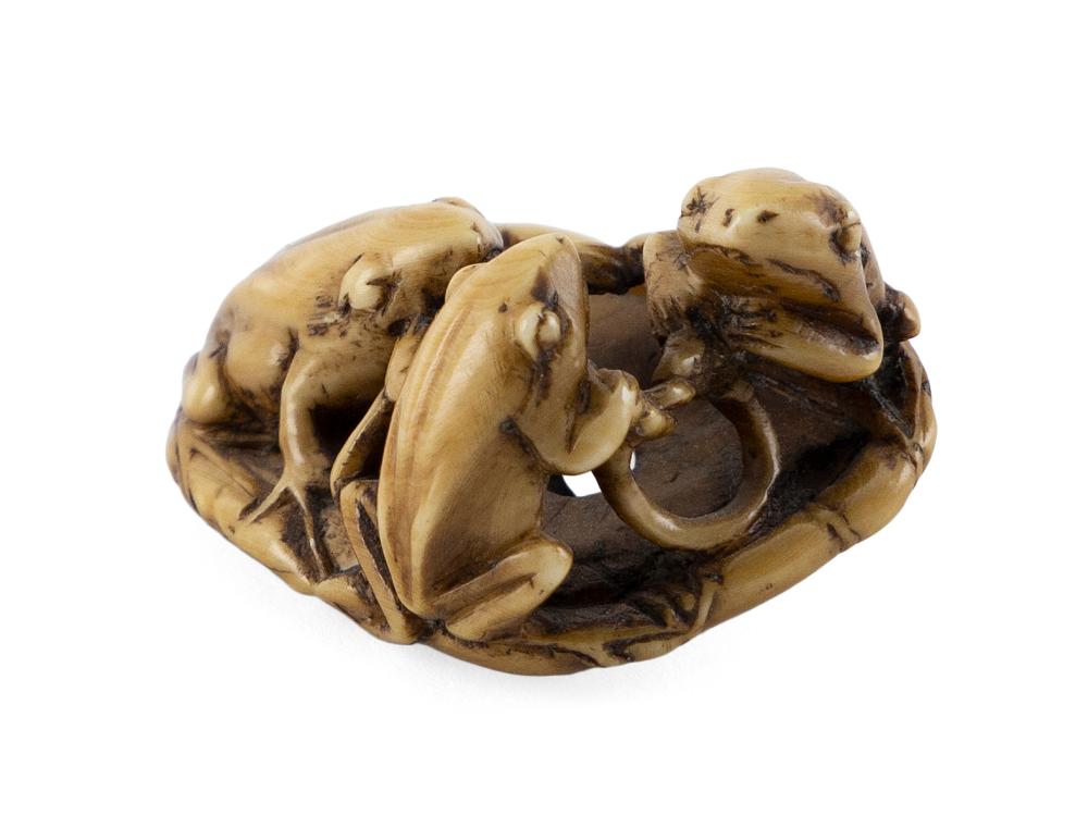 Appraisal: JAPANESE CARVED IVORY NETSUKE TH CENTURY LENGTH JAPANESE CARVED IVORY