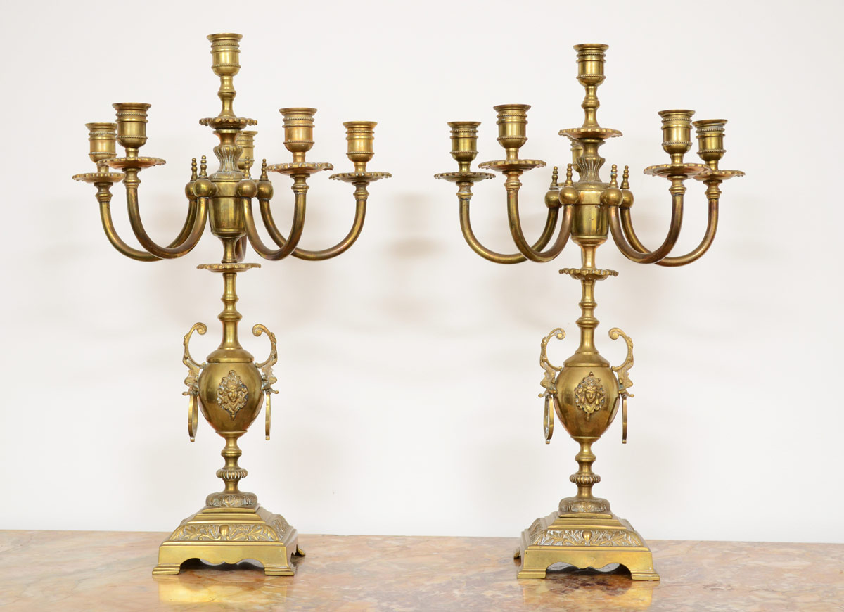 Appraisal: PERSIAN BRASS SIX LIGHT CANDELABRA Marked with an Arabic mark