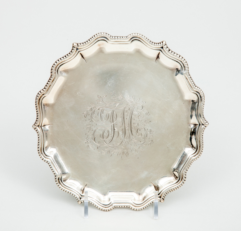 Appraisal: AMERICAN MONOGRAMMED SILVER WAITER Punch marked 'EW' four times on