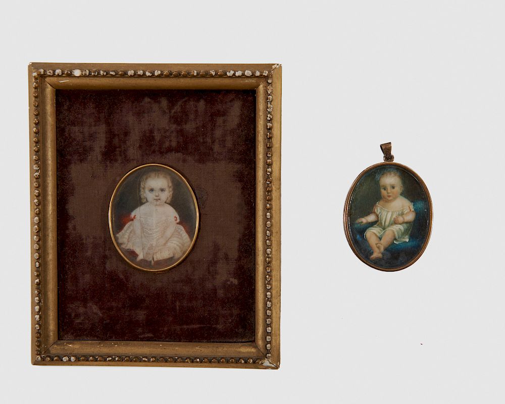 Appraisal: AMERICAN SCHOOL th century Two Oval Portrait Miniatures gouache AMERICAN