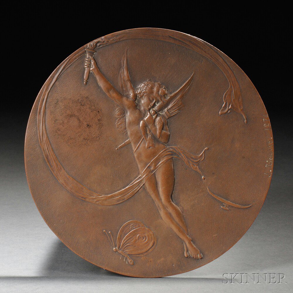 Appraisal: Bronze Roundel with Cupid c light brown patination inscribed J