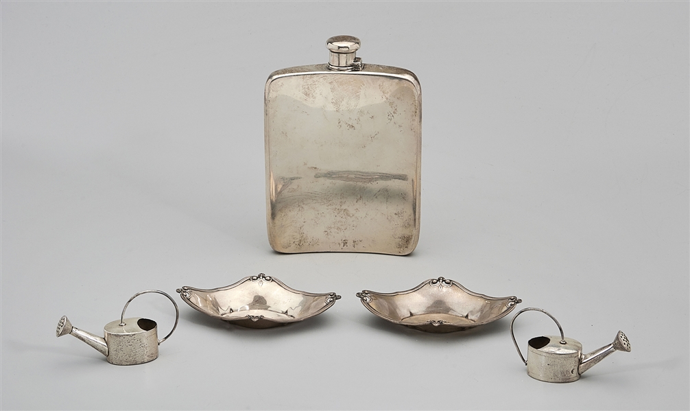 Appraisal: Group of antique sterling silver items including a flask and