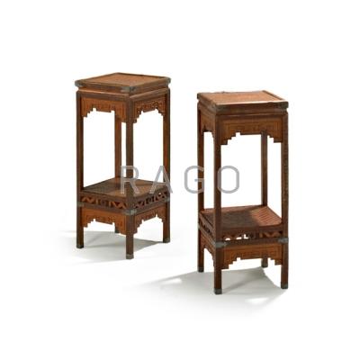 Appraisal: CHINESE Pair of pedestals th c Carved bamboo cane and