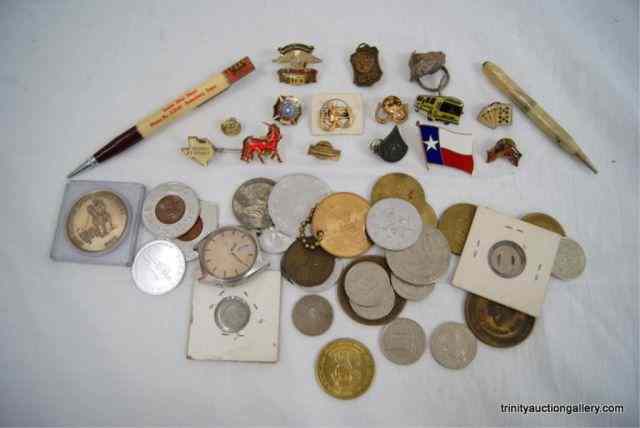 Appraisal: Lot of Vintage Tokens Pin Backs Other ItemsThis is for