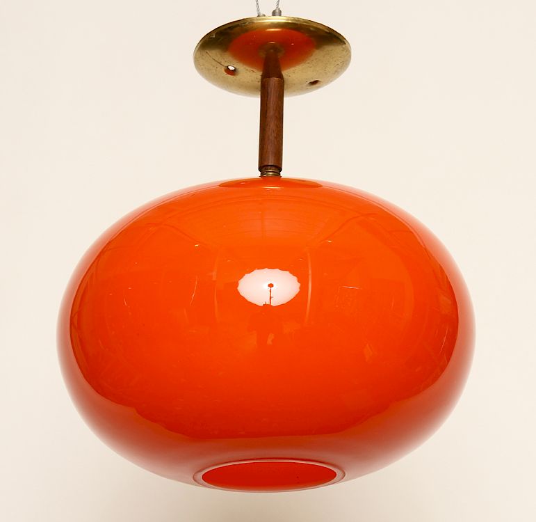 Appraisal: MID CENTURY MODERN GLASS ORANGE GLOBE CHANDELIER A mid century