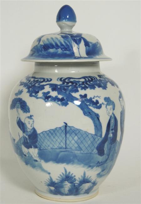 Appraisal: CHINESE BLUE PAINTED JAR AND COVER TH CENTURY the cover