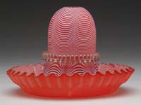 Appraisal: SATIN GLASS RED NAILSEA FAIRY LAMP Ruf fig Fairy size