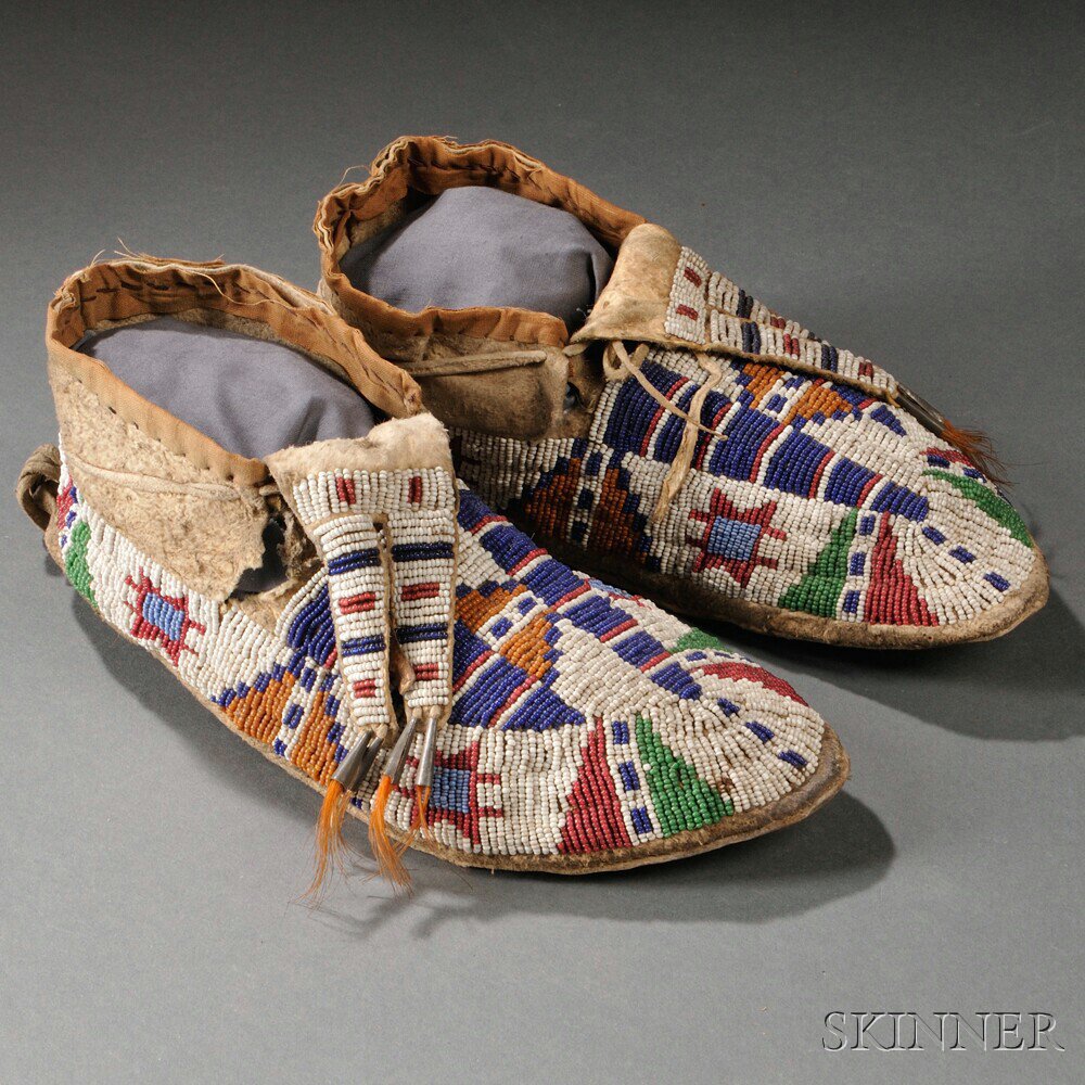 Appraisal: Pair of Lakota Beaded Hide Moccasins c last quarter th