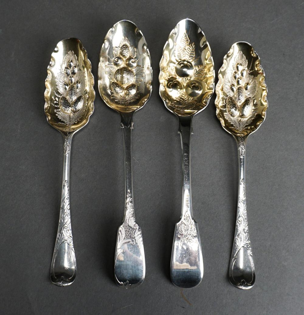 Appraisal: FOUR ENGLISH SILVER GILT BERRY SPOONS OZTFour English Silver Gilt