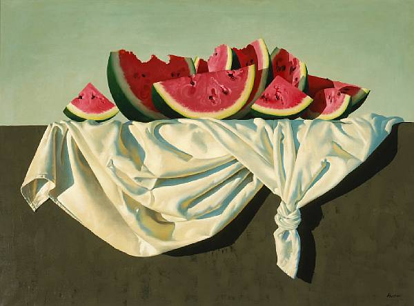 Appraisal: Al Proom American - Still life with watermelons signed 'Proom'