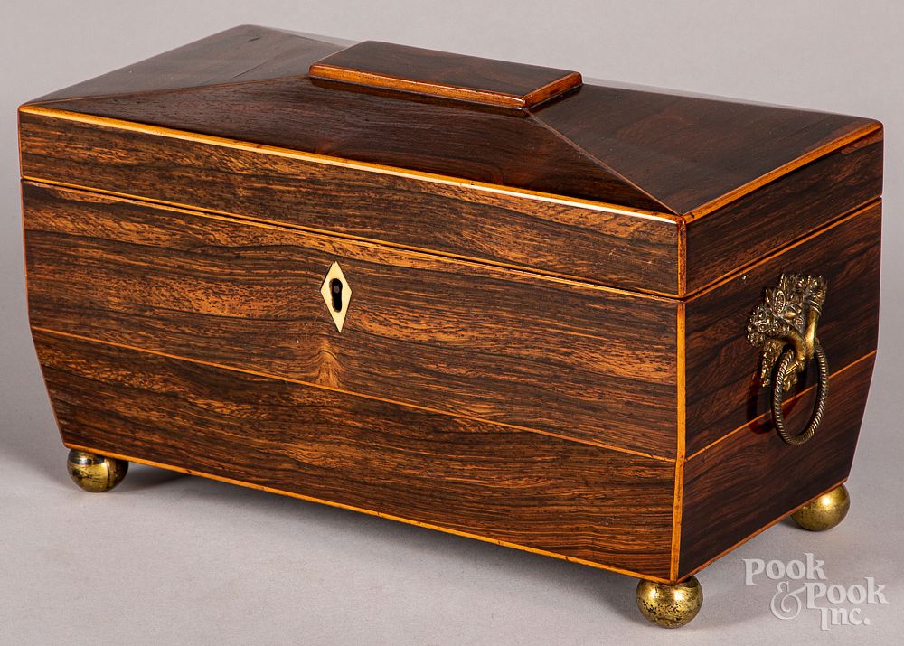 Appraisal: Regency rosewood tea caddy early th c Regency rosewood tea