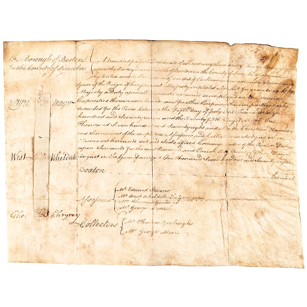 Appraisal: Revolutionary War Vellum Tax Collection Document and Duty upon all