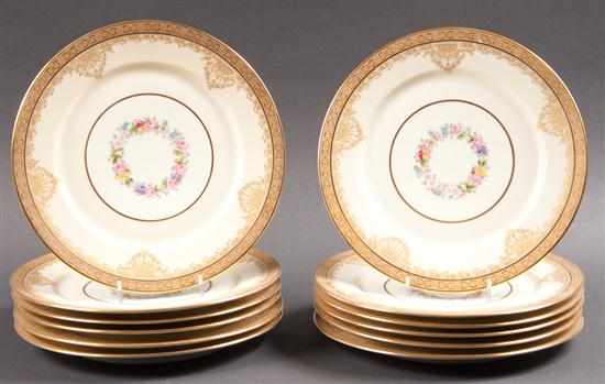 Appraisal: Set of twelve Limoges floral parcel-gilt decorated porcelain dinner plates