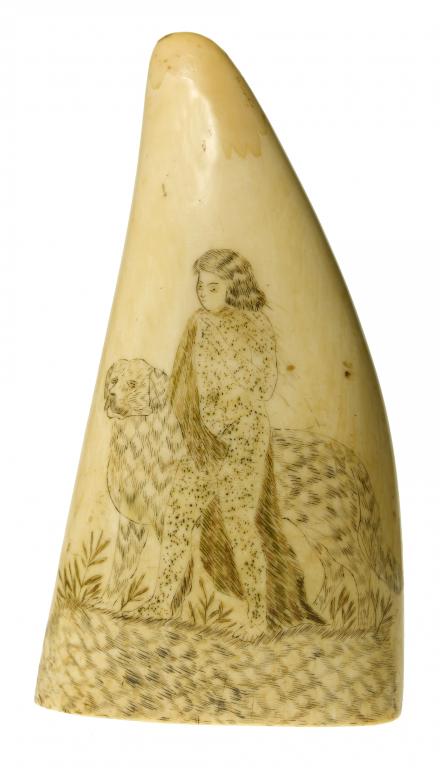 Appraisal: SCRIMSHAW A WHALE'S TOOTH decorated to the front with a