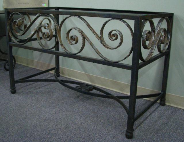 Appraisal: Wrought Iron scroll motif French table base h x x