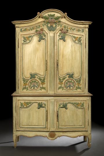 Appraisal: Provincial Louis XV-Style Polychromed Buffet a Deux Corps early th