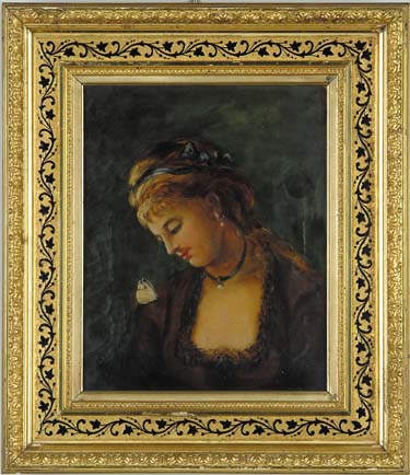 Appraisal: SIGNED th th Century THE BUTTERFLY Oil on canvas portrait