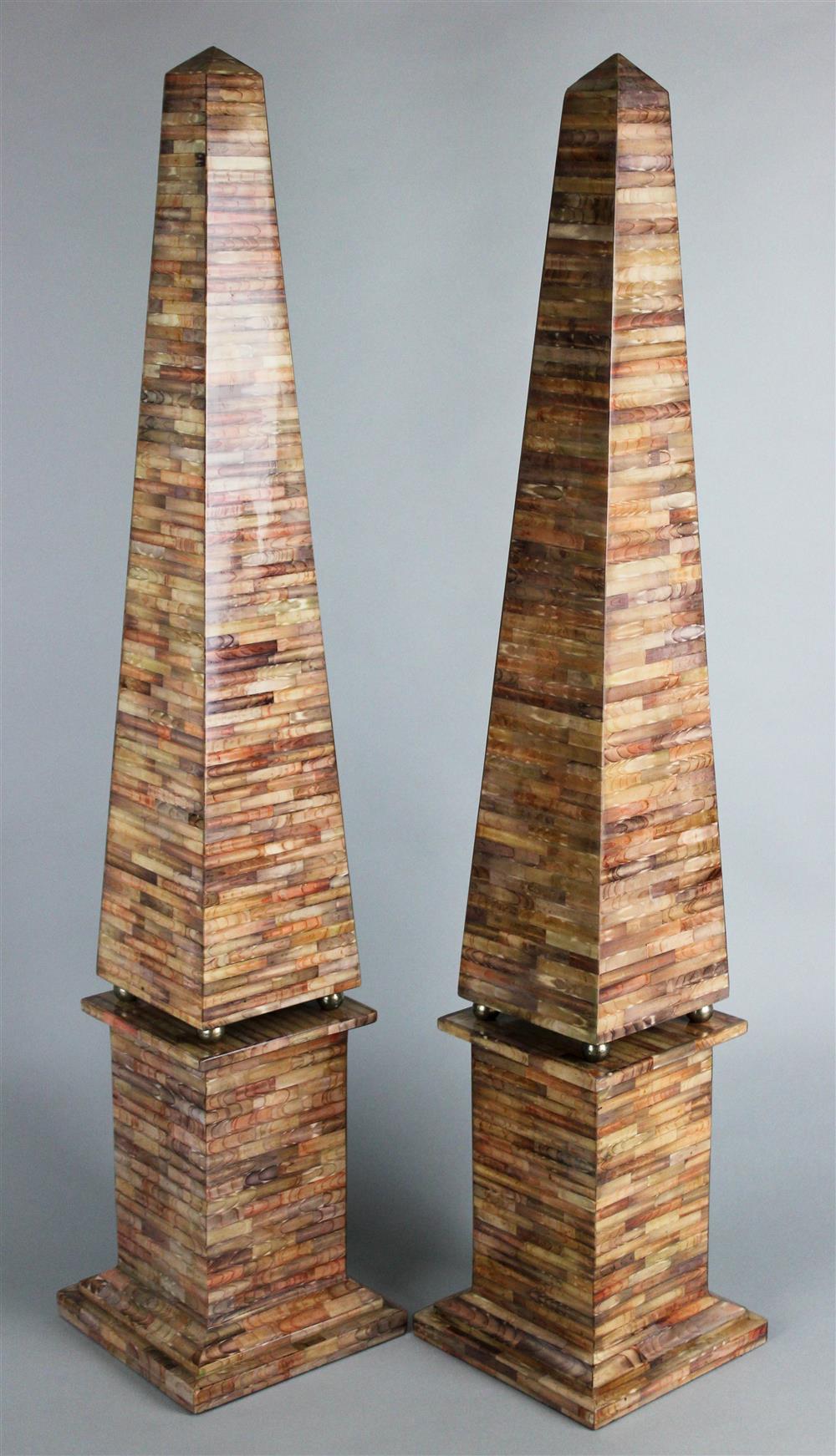 Appraisal: PAIR OF MAITLAND SMITH TESSELLATED SHELL OBELISKS of typical form