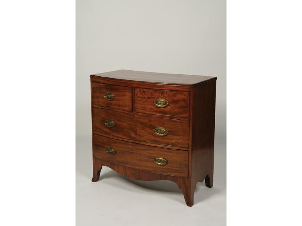 Appraisal: A GEORGE III MAHOGANY BOW FRONT CHEST OF DRAWERS the