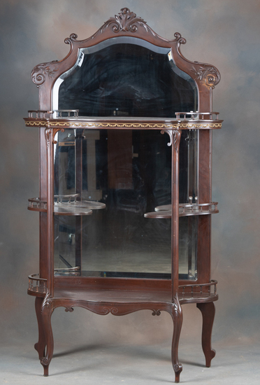 Appraisal: Antique beveled glass mahogany Wall Curio circa - with carved