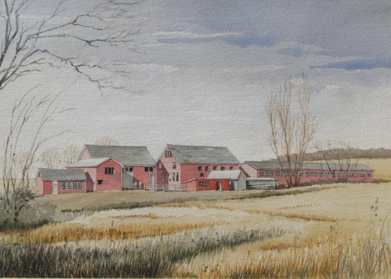 Appraisal: Raymond Cradick Indiana x watercolor unsigned farm buildings and figures