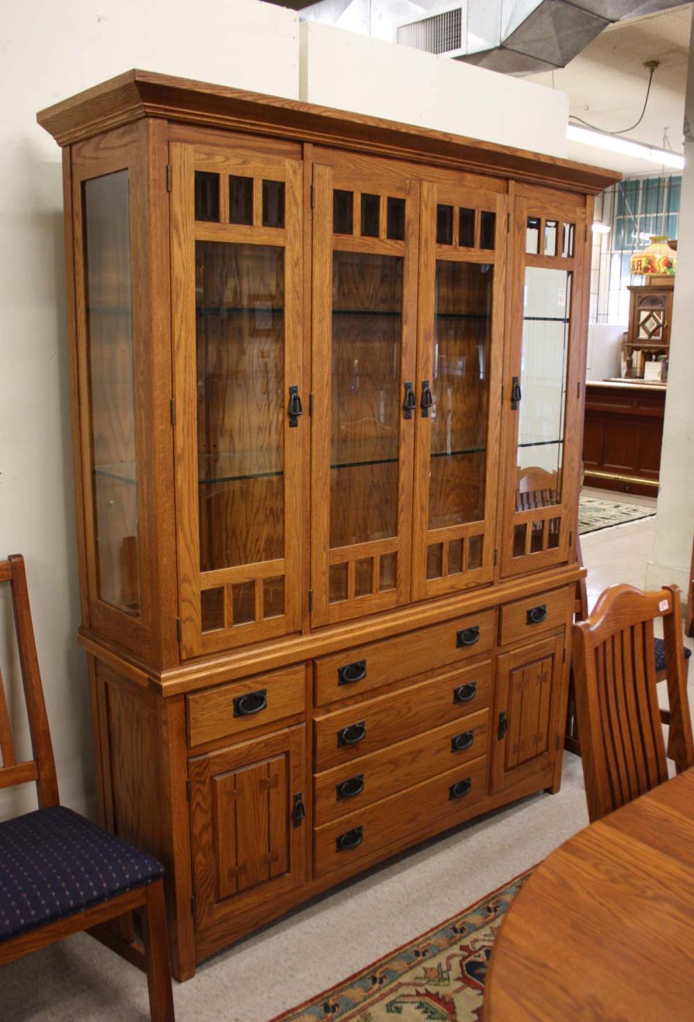 Appraisal: CUSTOM OAK CRAFTSMAN-STYLE CHINA HUTCH Richardson Brothers Co Sheboygan Falls