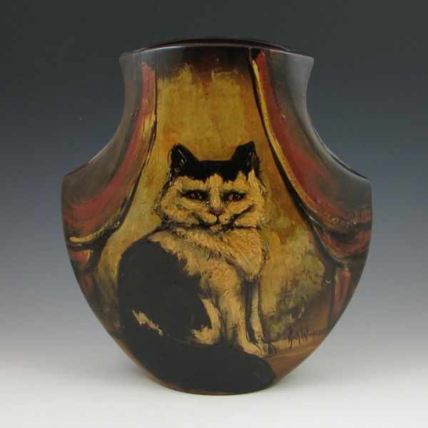 Appraisal: Rick Wisecarver cat portrait vase Signed Rick Wisecarver and ''My