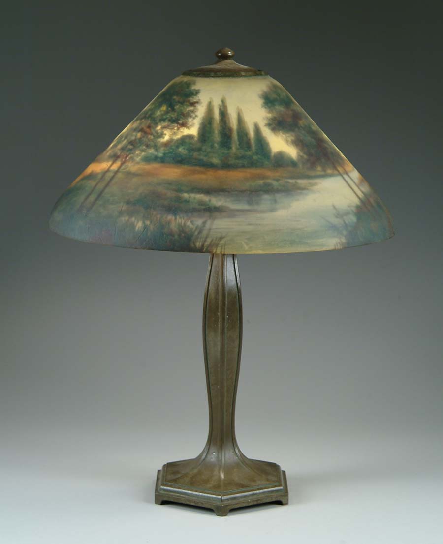 Appraisal: JEFFERSON REVERSE PAINTED TABLE LAMP Nicely done reverse painted shade