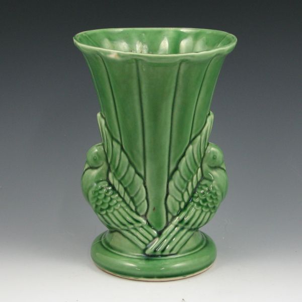 Appraisal: Shawnee gloss green vase with pigeons or doves Marked USA