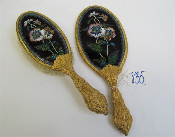 Appraisal: GILT AND CLOISONNE MIRROR HAIRBRUSH SET pieces with ornate gilt