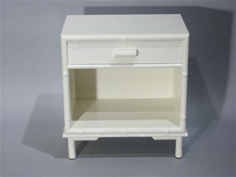 Appraisal: DOROTHY DRAPER STYLE WHITE BEDSIDE TABLE White painted with rectangular