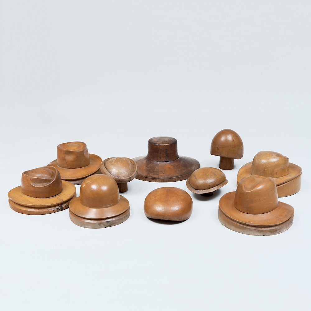 Appraisal: Group of Ten Wood Hat Molds Some on later stands