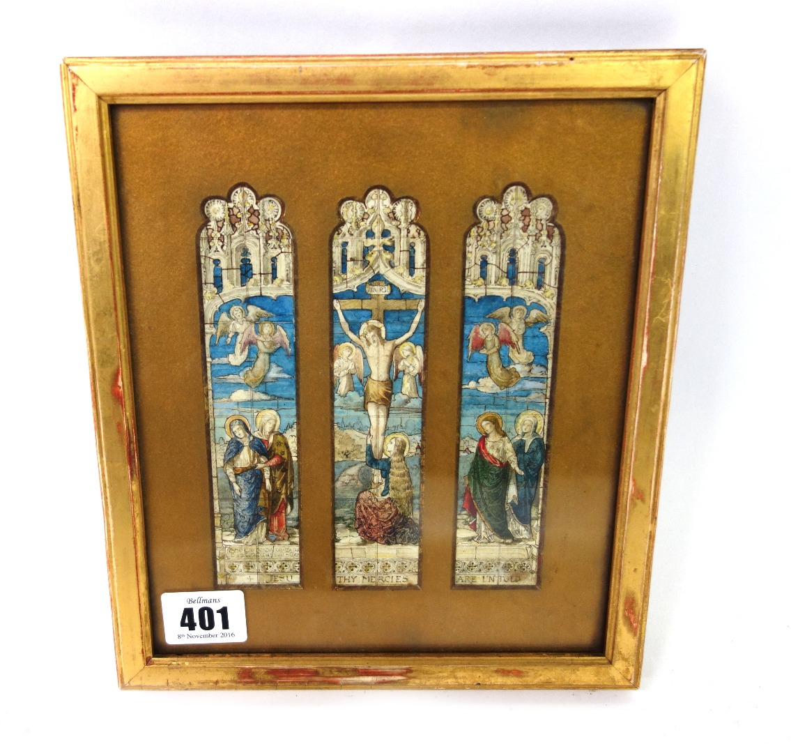 Appraisal: English School th Century A church window triptych believed to