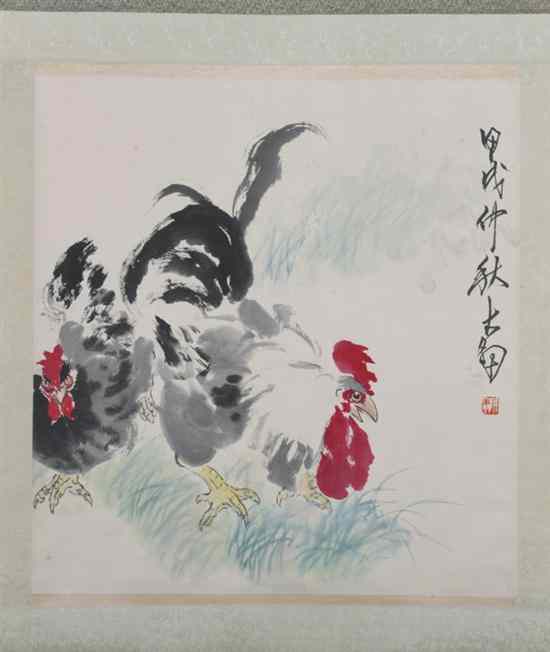 Appraisal: AFTER CHEN DA YU Chinese - ROOSTERS ink and color