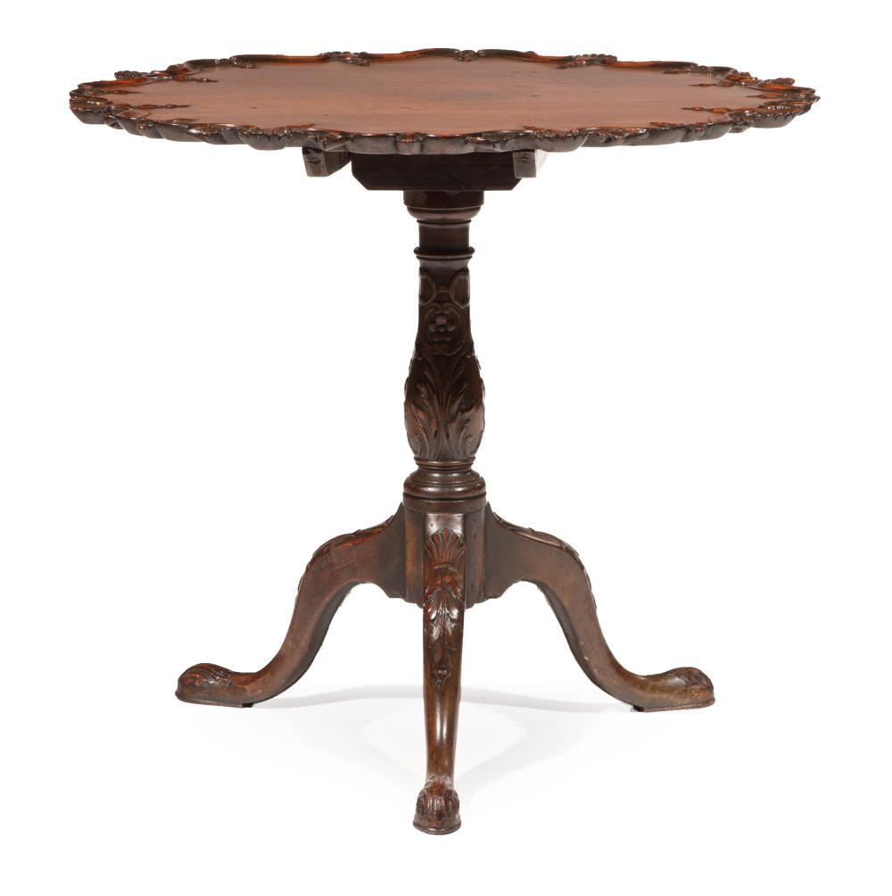 Appraisal: Antique Chippendale-Style Carved Mahogany Tilt-Top Tea Table shell-carved piecrust top