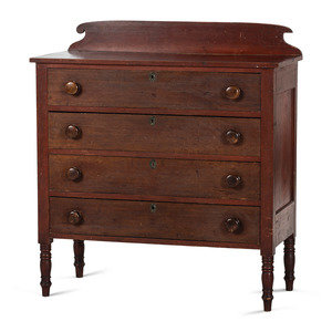 Appraisal: A Late Federal Red-Stained Maple and Walnut Veneered Chest of