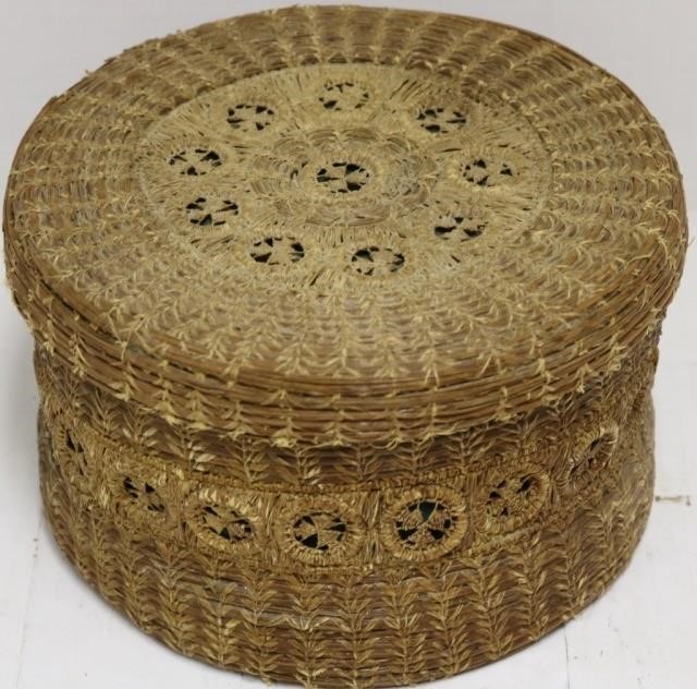 Appraisal: EARLY TH C SEWING BASKET MADE FROM PINE NEEDLESPOSSIBLY BY