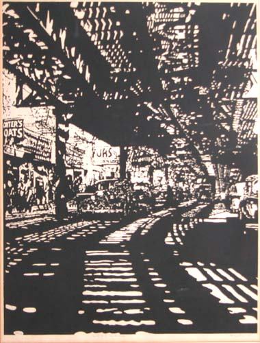 Appraisal: The El at Myrtle Avenue Gray Nancy Serigraph x inches