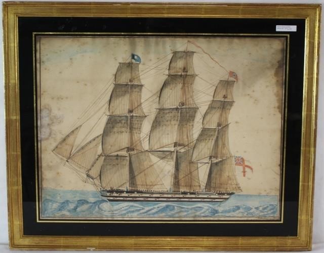 Appraisal: H FARRELMAN TH C ENGLISH FRAMEDWATERCOLOR DEPICTING A THREE-MASTED BRITISH