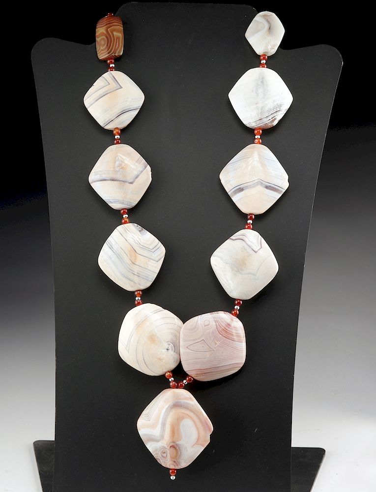 Appraisal: Bactrian Banded Agate Necklace w Carnelian Beads Ancient Central Western