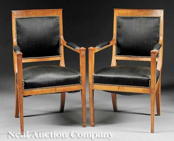 Appraisal: A Good Pair of Directoire-Style Fauteuils back and seat attractively