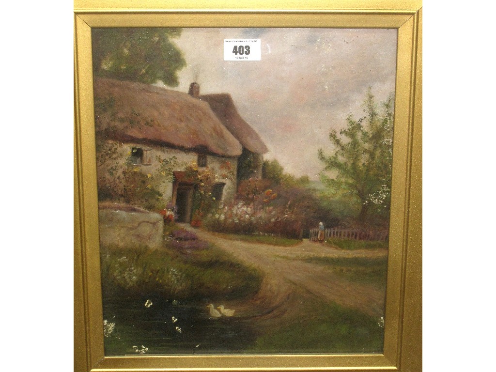 Appraisal: Oil on board of a cottage unsigned