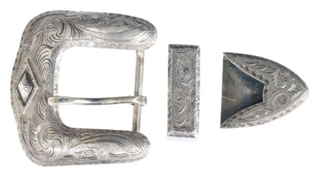 Appraisal: lot Western sterling silver ranger belt buckle set Dale A