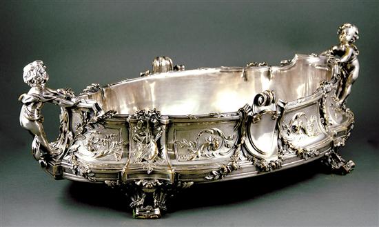 Appraisal: Fantastic French silverplate centerpiece late th centuryoval footed body with