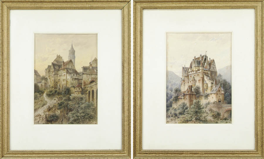 Appraisal: R S German th th Century PAIR OF CASTLE WATERCOLORS