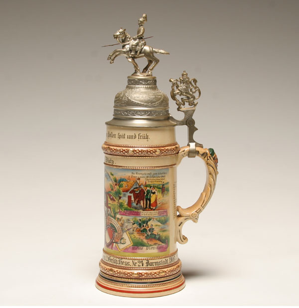 Appraisal: German military stein Reservilt Dietz pewter lid with lance carrying