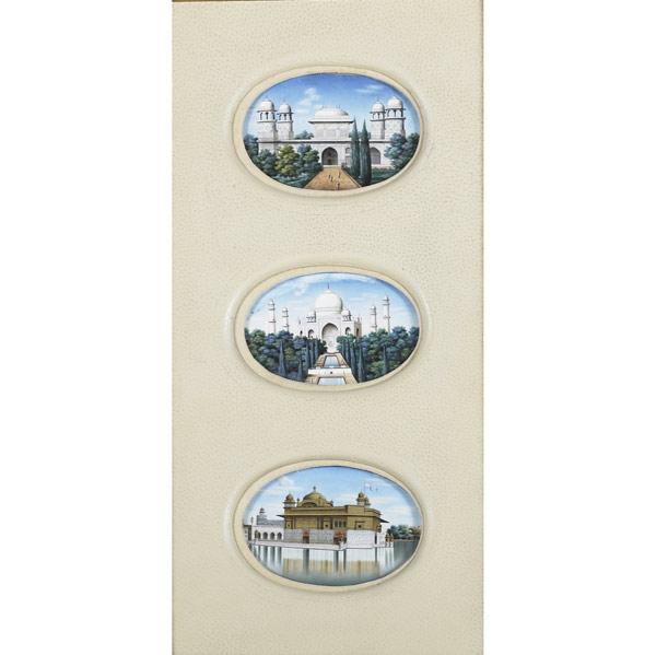 Appraisal: GRAND TOUR Three inset ivory ovals depicting the Taj Mahal