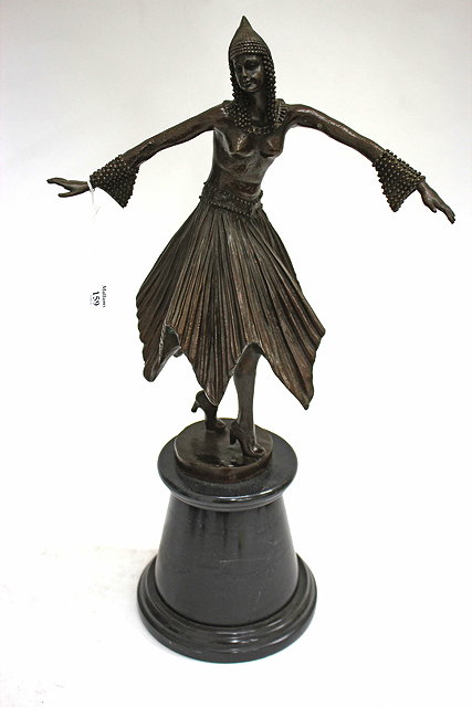 Appraisal: A CONTEMPORARY BRONZE SCULPTURE of an art deco style dancing