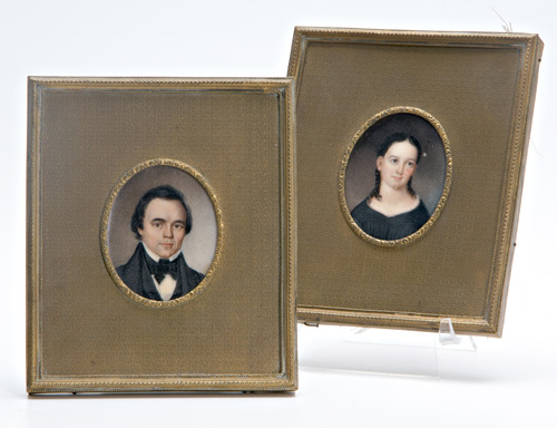 Appraisal: AMERICAN PORTRAITS Two American miniature portraits of a man and