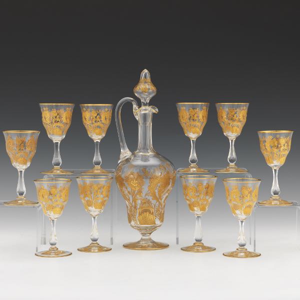 Appraisal: MOSER GILT WHITE WINE GLASSES WITH DECANTER SET OF TEN